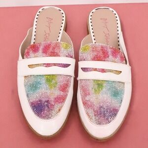 Betsey Johnson Rainbow Rhinestone Loafer Mules Showgirl Sparkle Statement Size 8